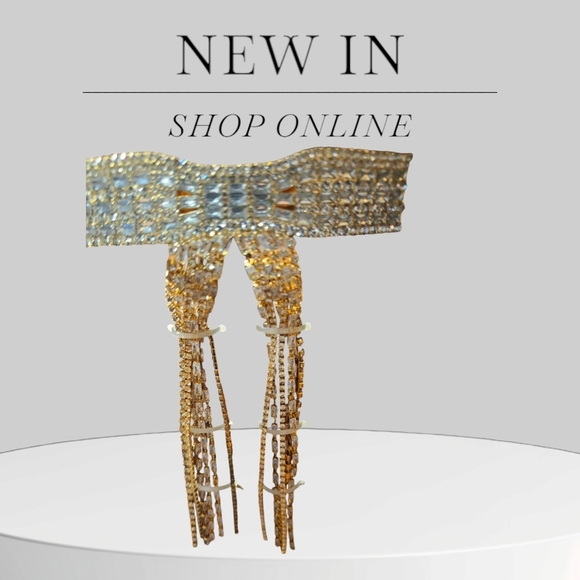 NWT Bling Bow Hair Barrette  Hair Accessory with Rhinestone & Jeweled Tassels - Picture 3 of 5